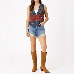 VINTAGE SOLUTIONS 90s Paisley Floral Embroidered Vest | L | Boho Festival